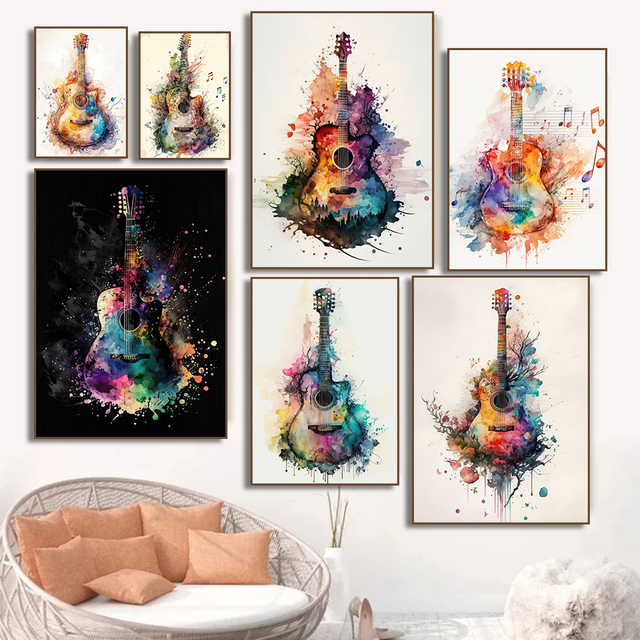 Picture Of Musical Instrument - Strumento musicale Chitarra Acquerello Art Poster